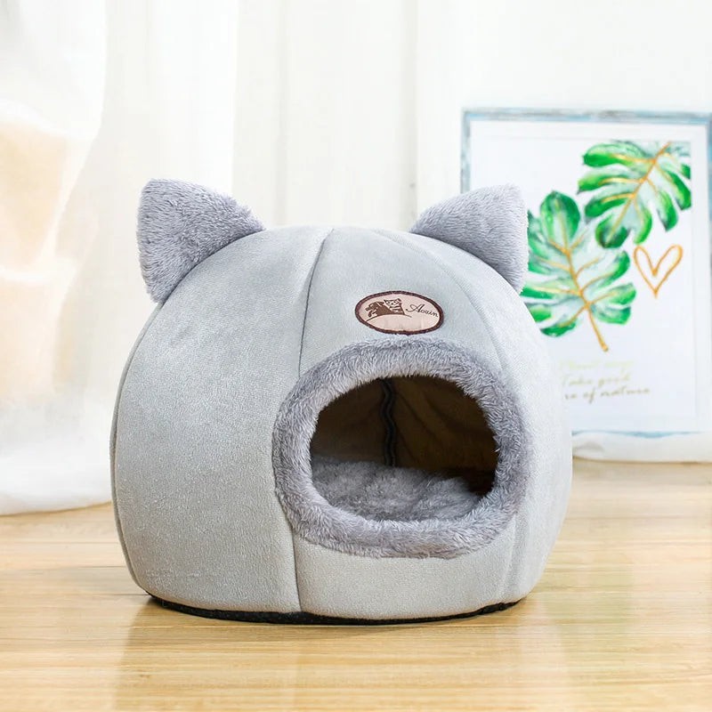 Winter Cat Bed - Plush Cave Nest for Small Dogs & Cats